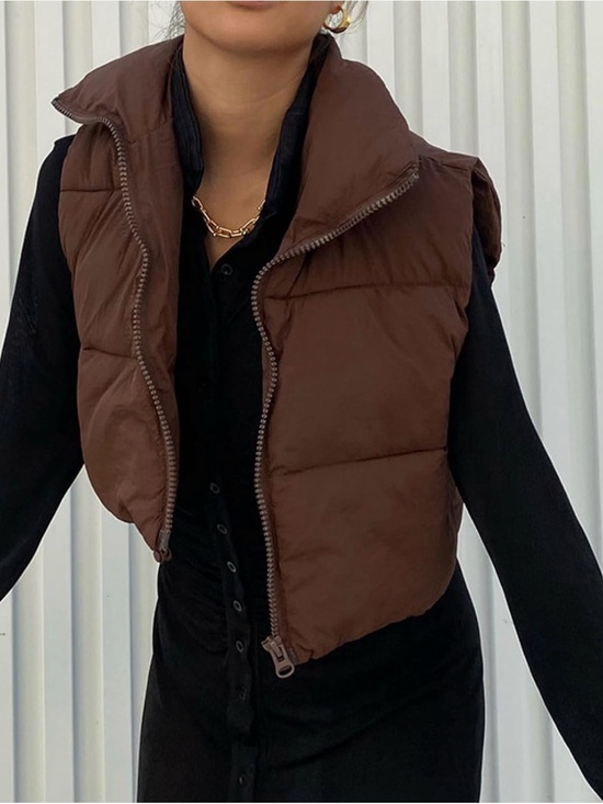 Shiyifa Jackets & Blazers - Women's Fashion High Neck Zipper Cropped Puffer Vest Jacket Coat